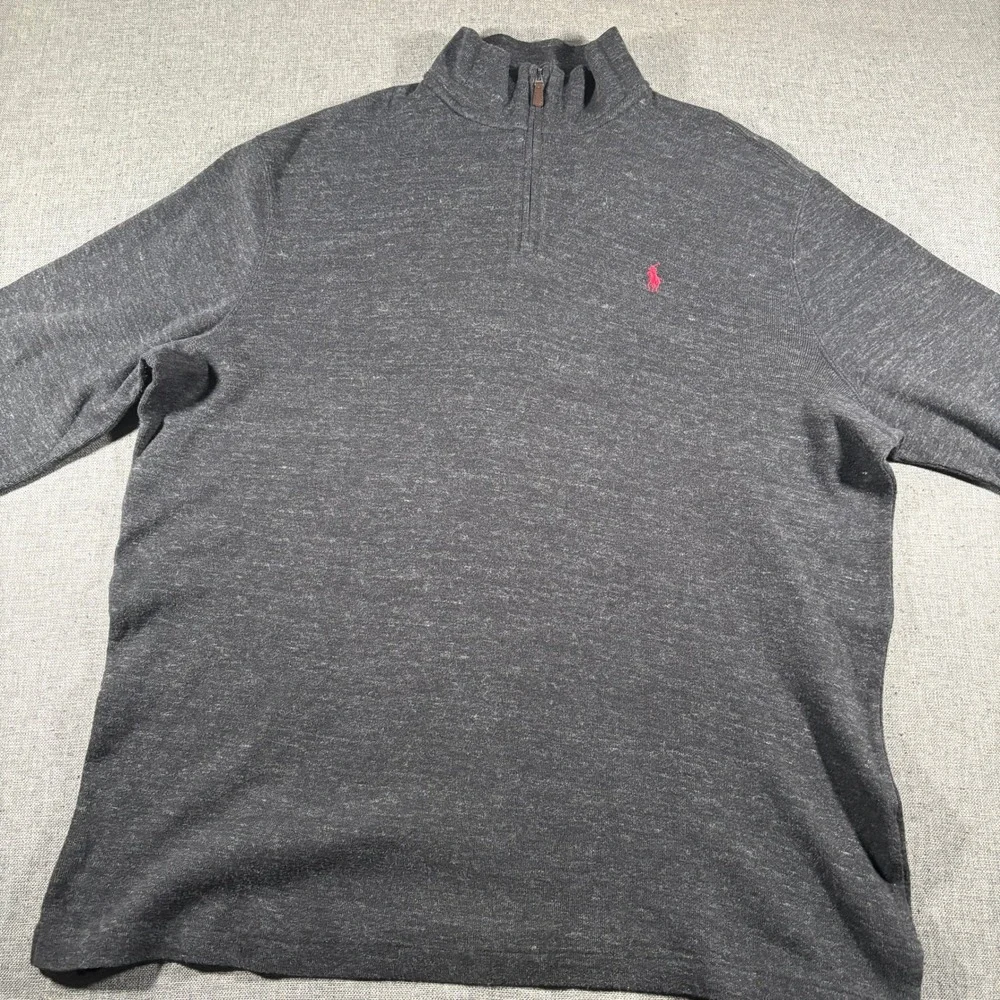 Polo Ralph Lauren Quarter Zip Pullover Mens XL Gray Estate Rib Cotton Sweater